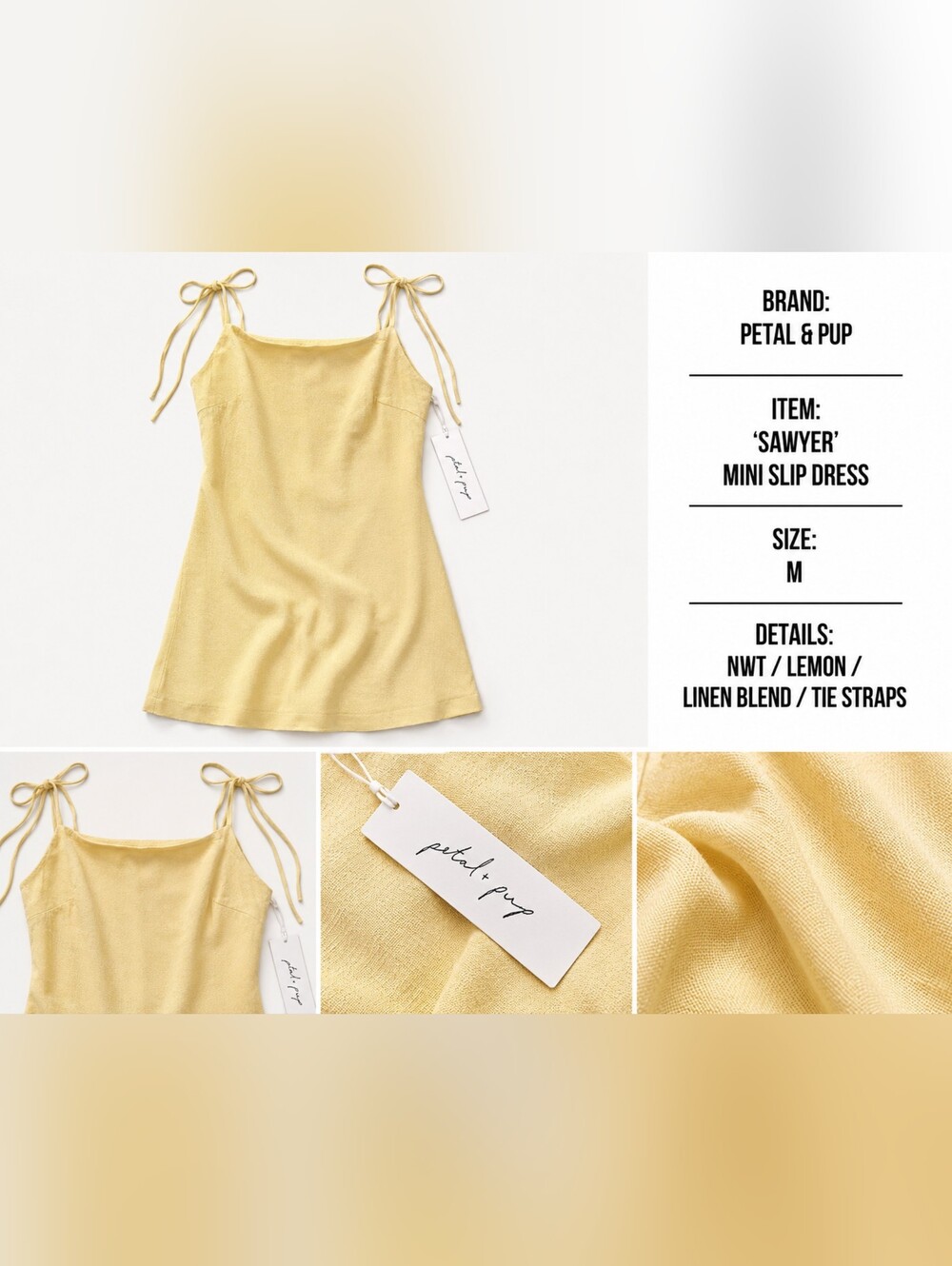 Petal & Pup Yellow Linen Tie-Strap Mini Dress